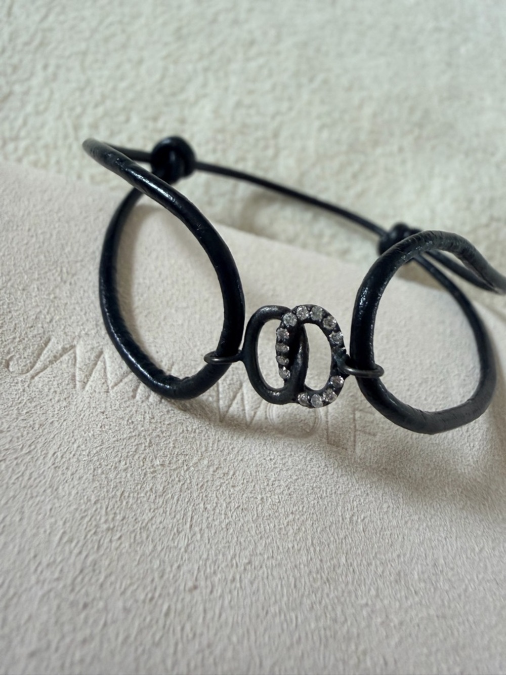 Jamie Wolf Black Leather Bracelet with Diamond and Oxidized Silver accent